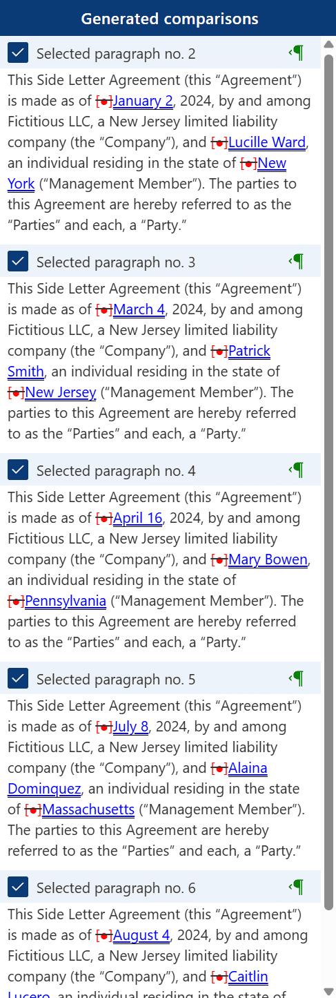 Document selection review list