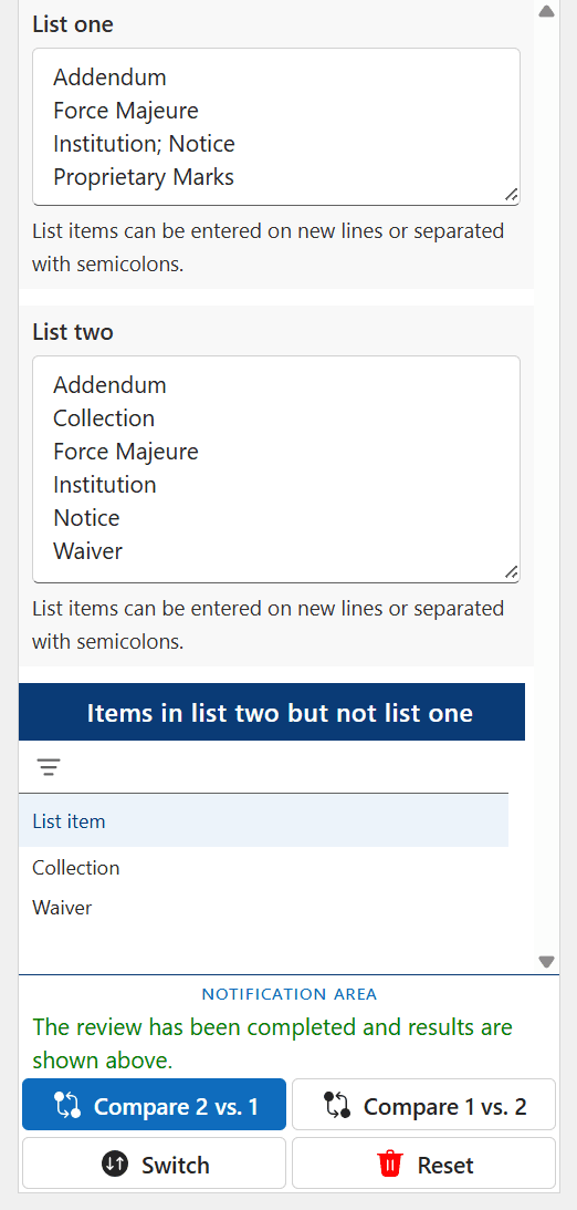 List comparison workflow