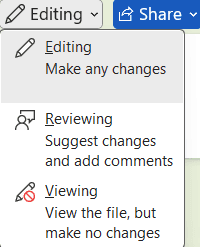 Microsoft Word's Access Modes (this menu is located in the top right of the application window near the Share button)